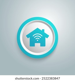 Haus und Wi-Fi-Symbol. Smart Home mit angeschlossenen Geräten oder Wi-Fi zu Hause. Vektor-blaue Schaltfläche