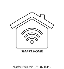 House and wi-fi sign line icon. Smart home with connected devices or home wi-fi. Vector