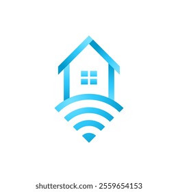 House with Wi-Fi signal. Home and wireless technology concept, internet and network connection symbol. Vector illustration, icon or logo isolated on white background.