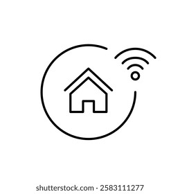 House and wi-fi symbol. Smart home, online connectivity. Pixel perfect vector icon