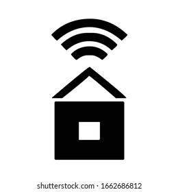 house with wifi, wi-fi, wireless internet silhouette, symbol, outline, vector illustration, in black & white color, isolated on white background