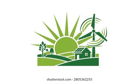 House with wind turbine on field