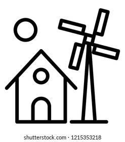 House windmill concept of rural house line icon 