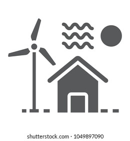 House with windmill glyph icon, real estate and home, ecology sign vector graphics, a solid pattern on a white background, eps 10.