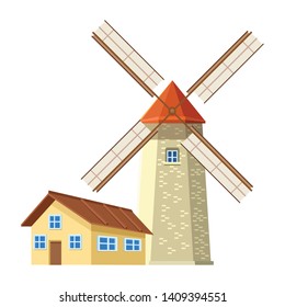 house and windmill icon cartoon isolated vector illustration graphic design