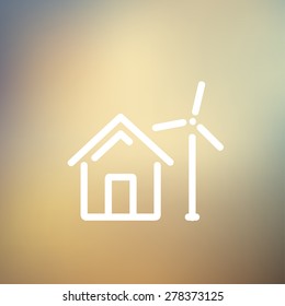 House with windmill icon thin line for web and mobile, modern minimalistic flat design. Vector white icon on gradient mesh background.
