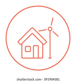 House with windmill line icon.