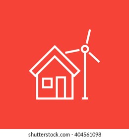 House with windmill line icon.