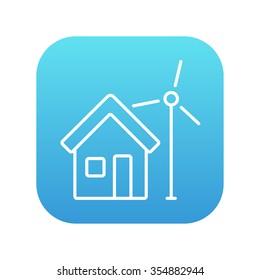 House with windmill line icon for web, mobile and infographics. Vector white icon on the blue gradient square with rounded corners isolated on white background.