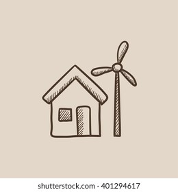Casa con el icono del boceto del molino de viento.