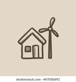 House with windmill vector sketch icon isolated on background. Hand drawn House with windmill icon. House with windmill sketch icon for infographic, website or app.