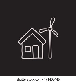 House with windmill vector sketch icon isolated on background. Hand drawn House with windmill icon. House with windmill sketch icon for infographic, website or app.