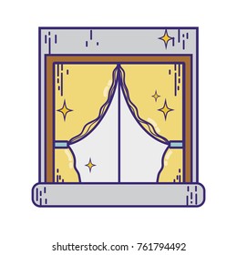 house window clean with curtains design vector illustration
