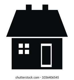 House with window, door, roof and smokestack, vector icon
