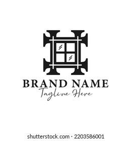 house window fence vector logo design