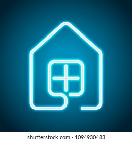 house with window icon. line style. Neon style. Light decoration icon. Bright electric symbol
