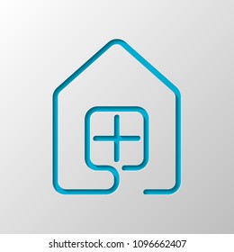 house with window icon. line style. Paper design. Cutted symbol with shadow