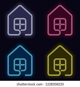 house with window icon. line style. Set of fashion neon sign. Casino style on dark background. Seamless pattern