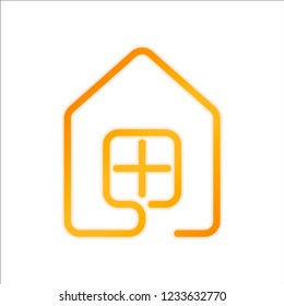 house with window icon. line style. Orange sign with low light on white background