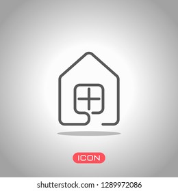 house with window icon. line style. Icon under spotlight. Gray background