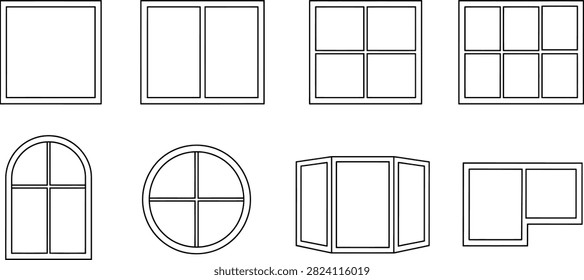 House window icon set with assorted architectural styles for building and exterior design projects