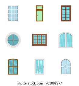 House window icon set. Flat set of 9 house window vector icons for web isolated on white background