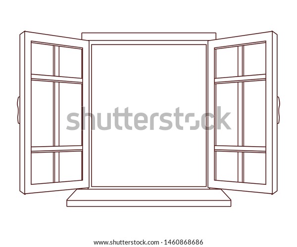 家の窓を開いたカートーン ベクターイラストグラフィックデザイン