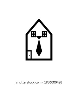 House window and tie icon. Dog silhouette