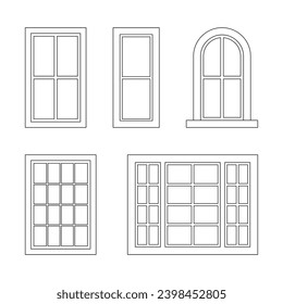 house windows linear vector set isolated on a white background