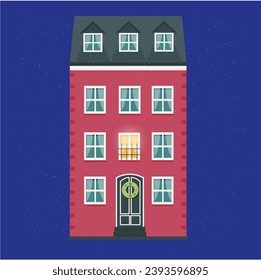 House with windows, on a bright background with snow
