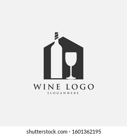 House wine bottle glass logo design vector