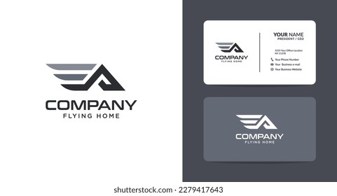 House and wings logo design. Property, building, home, real estate logo vector