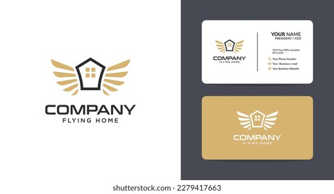 House and wings logo design. Property, building, home, real estate logo vector