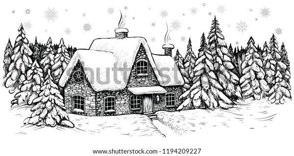 Download House Winter Covered Snow Surrounded By Stock Vector ...