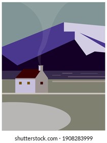 House in the winter landscape background,template vector illustration.