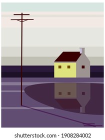 House in the winter landscape background,template vector illustration.