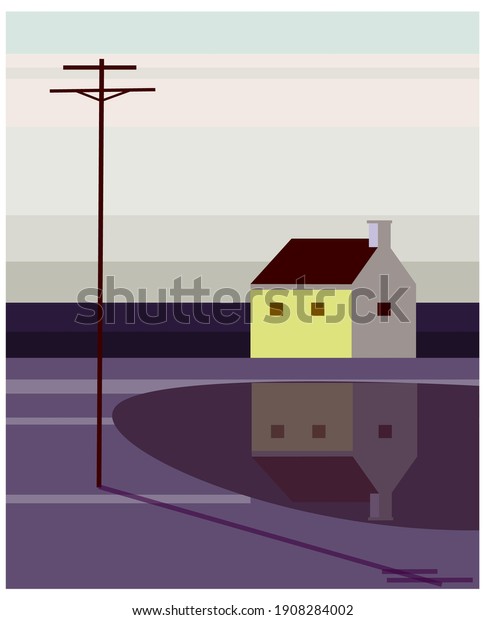 House in the winter landscape\
background,template vector\
illustration.