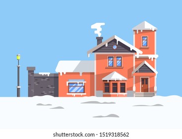 house in winter season in flat design style