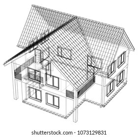 House wire blueprint - isolated over a white background.