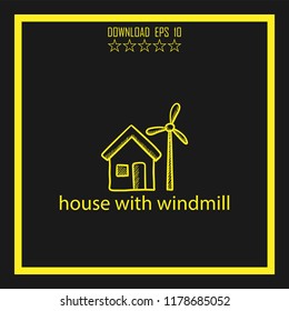 house withhouse with windmill sketch vector icon
