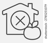 House without food line icon, food assistance concept. Vector graphics. House with cross and apple sign with outline style for mobile or web design