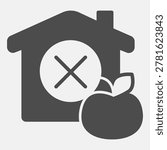 House without food solid icon, food assistance concept. Vector graphics. House with cross and apple sign with glyph style for mobile or web design