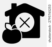 House without food solid icon, food assistance concept. Vector graphics. House with cross and apple sign with glyph style for mobile or web design