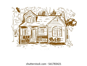 House in wood. Hand drawing illustration