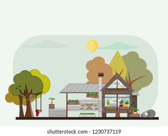 House in the wood. Vector build.