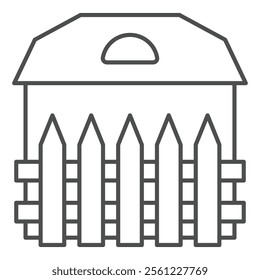 House with wooden fence thin line icon, housing market concept. Vector graphics. Cottage building protection sign on white background, outline style icon for mobile or web design