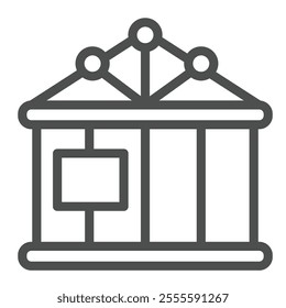 House wooden frame with foundation line icon, construction concept. Vector graphics. Cottage building structure sign on white background, outline style icon for mobile or web design