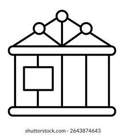 Haus Holzrahmen mit Fundament dünne Linie Symbol, Baukonzept. Vektorgrafiken. Hütte Gebäude Struktur Zeichen auf weißem Hintergrund, Stil mobil oder Design