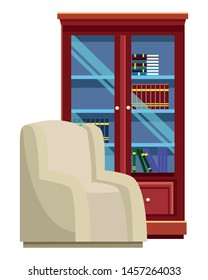 House wooden library with sofa furniture vector illustration graphic design