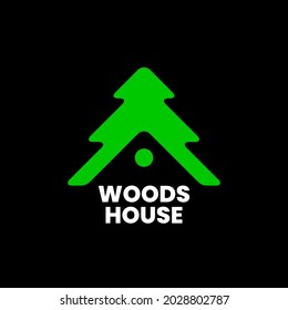 House in the woods logo template.  Abstract roof on a tree silhouette. Stock vector illustration.